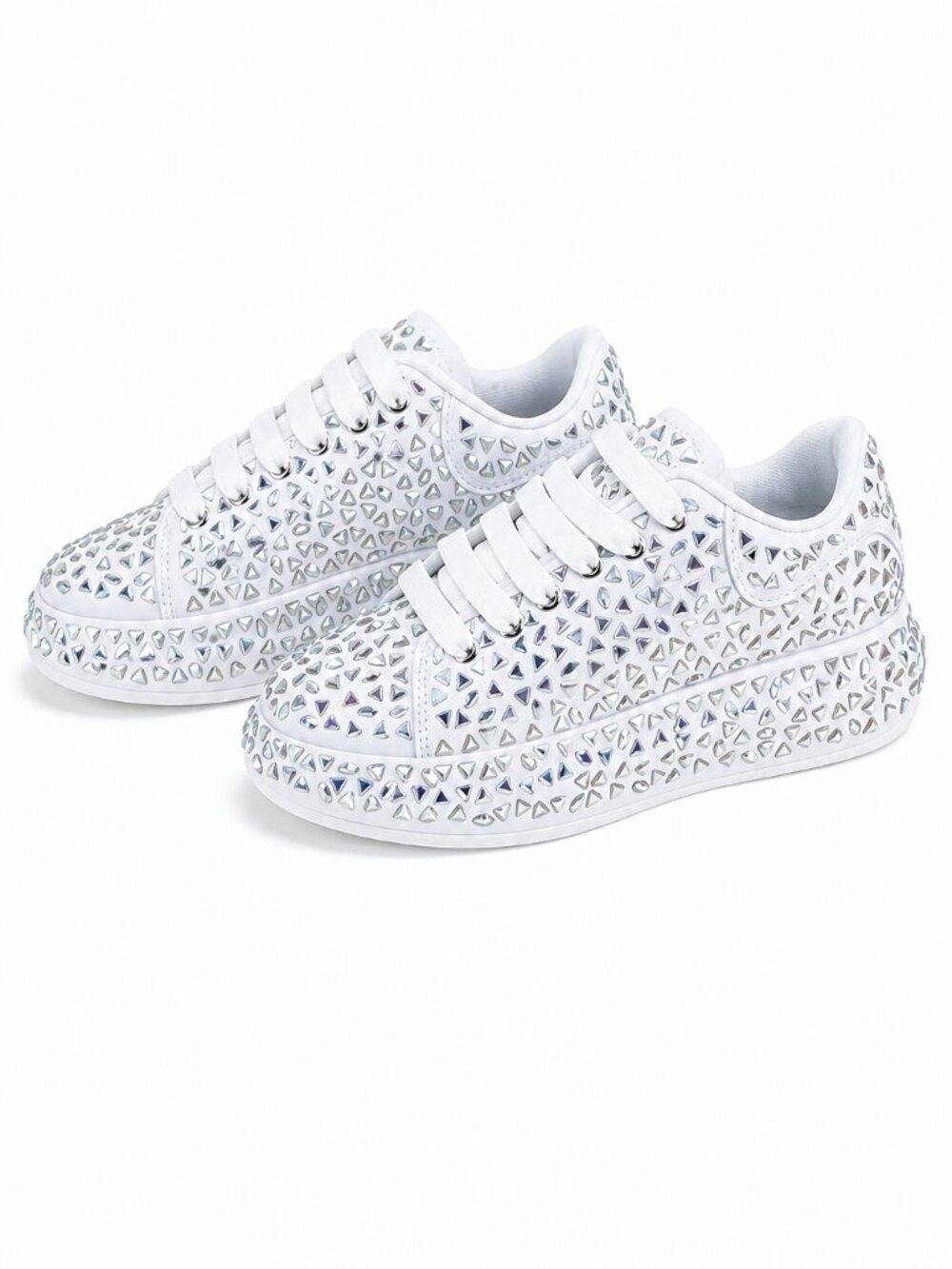 NIB Geo Dazzle Cush Iridescent Stone White Platform Sneakers Tennis Shoes